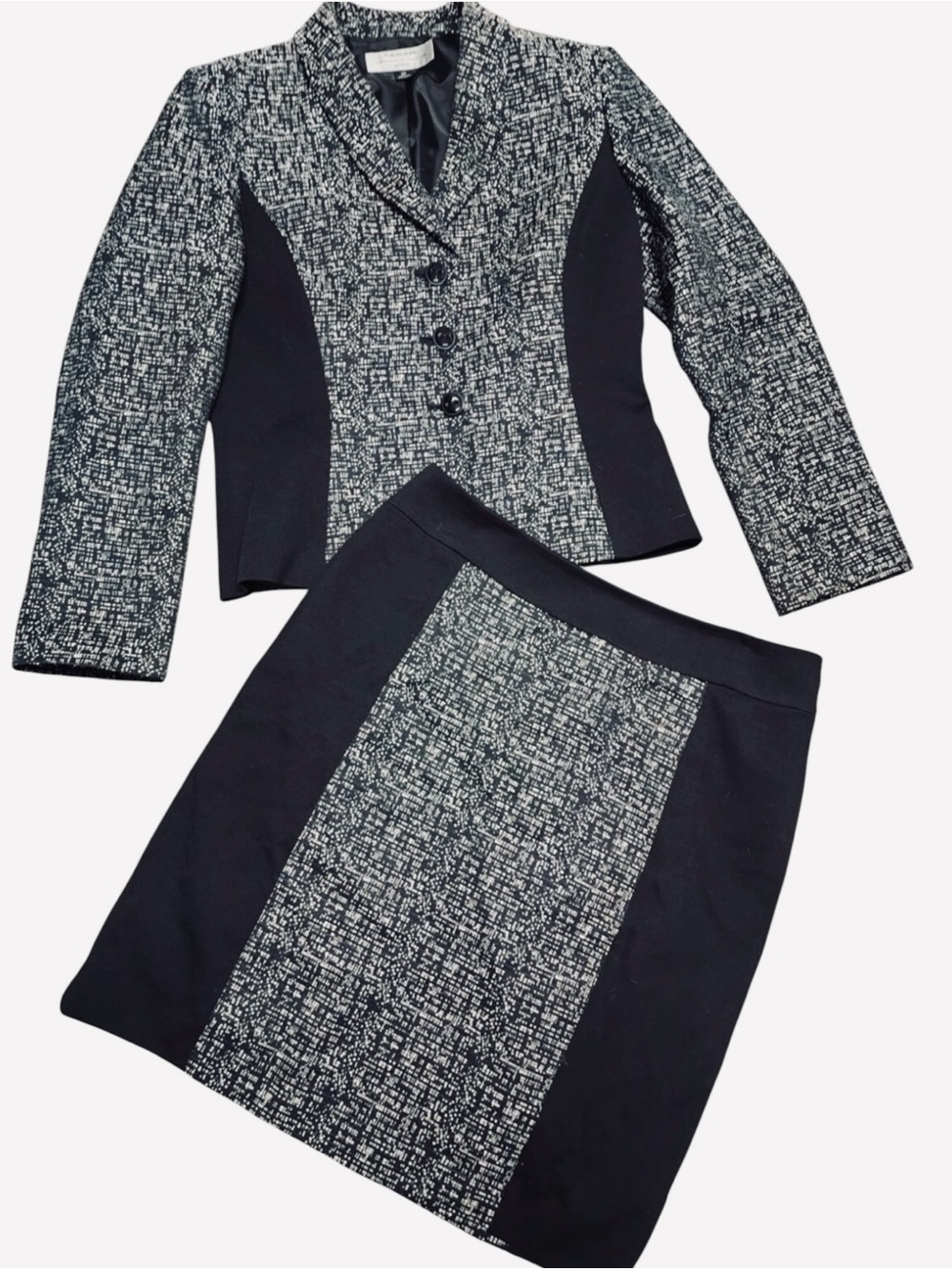 {EUC} TAHARI Two-Piece Black & White Tweed Skirt Suit Plus Size 16